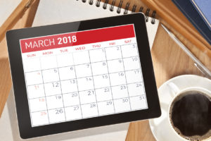 march 2018 calendar and coffee